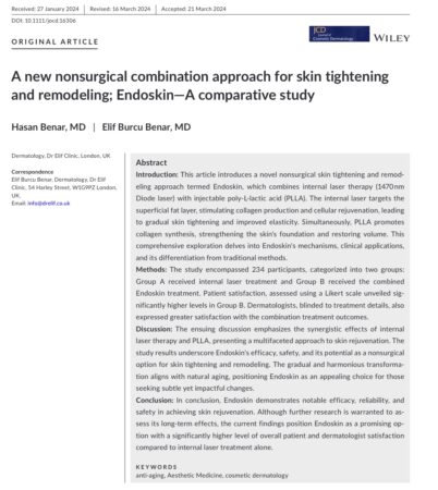 Dr Hasan Benar's published Endoskin and Endolift comparative study